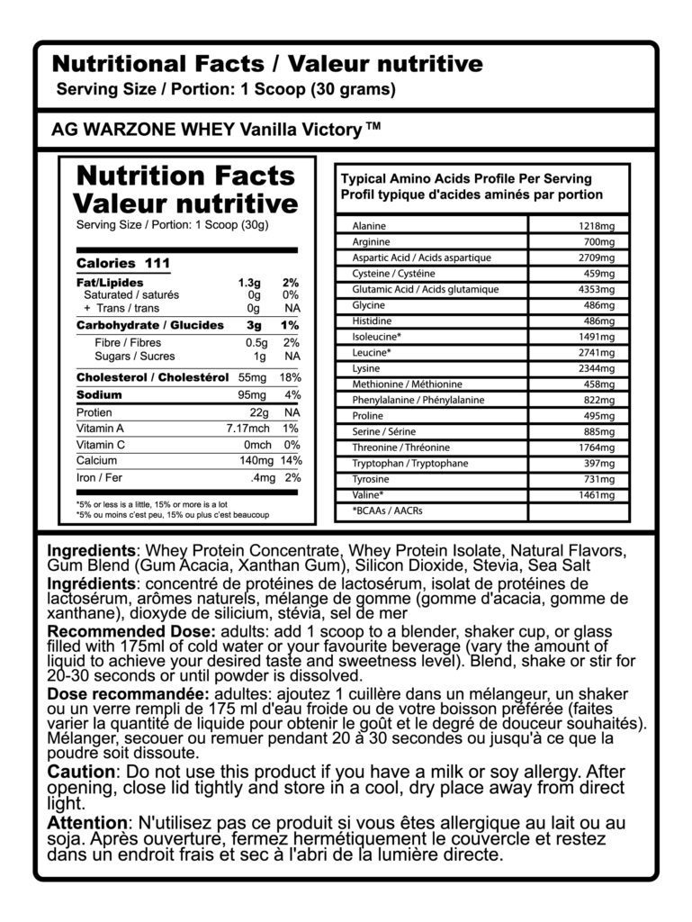 Warzone Whey vanilla nutrition facts